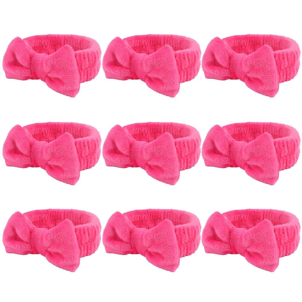 7141 9 Pack Hot Pink Spa Headbands - Soft Fluffy Makeup Removal, Facial